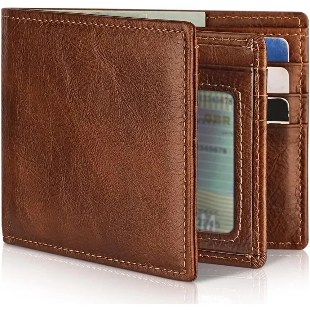 Men's Classic Holders Bifold Wallet Card Brown Genuine Leather 2 Cash Pockets